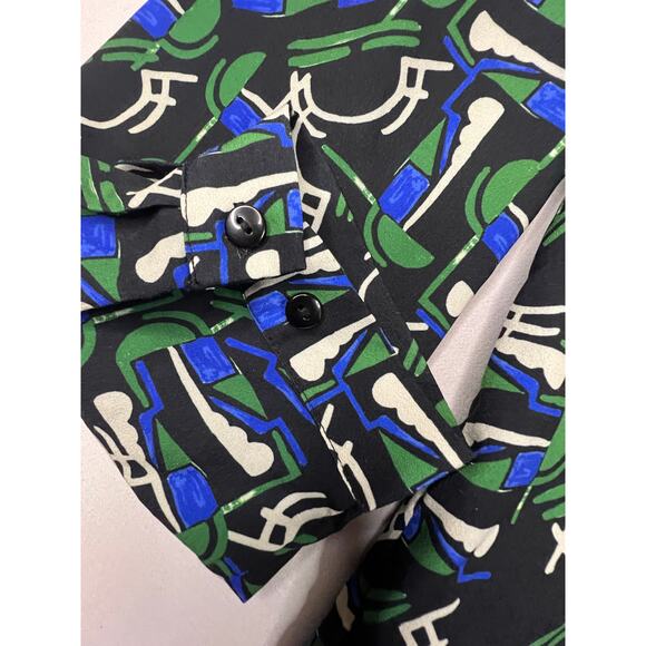 Eloquii Women’s Size 14 Blouse Green Blue Abstract Print Long Sleeve - Picture 3 of 8